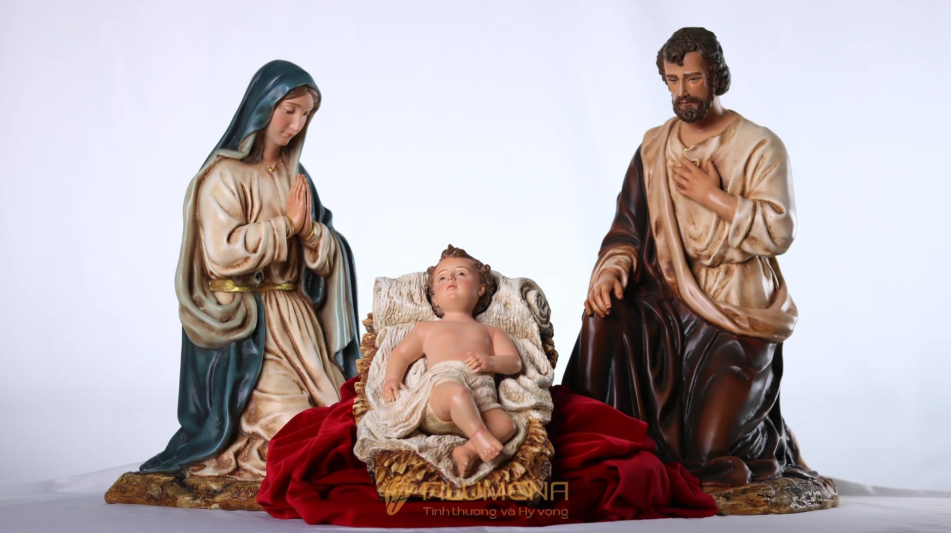 Bộ tượng Giáng sinh 50 cm 3 nhân vật tông màu sáng cổ điển