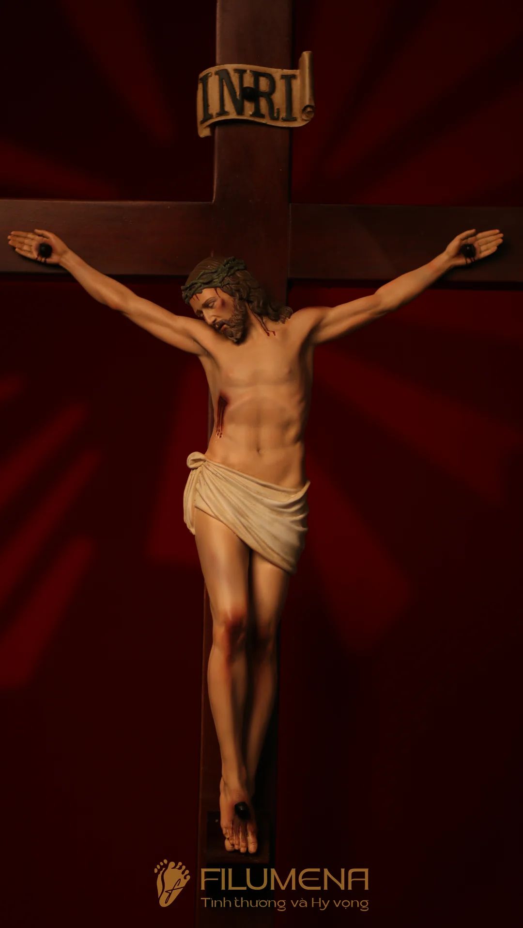 Tượng Chúa chịu nạn cao 40 cm bằng bột đá - Thánh giá gỗ quế