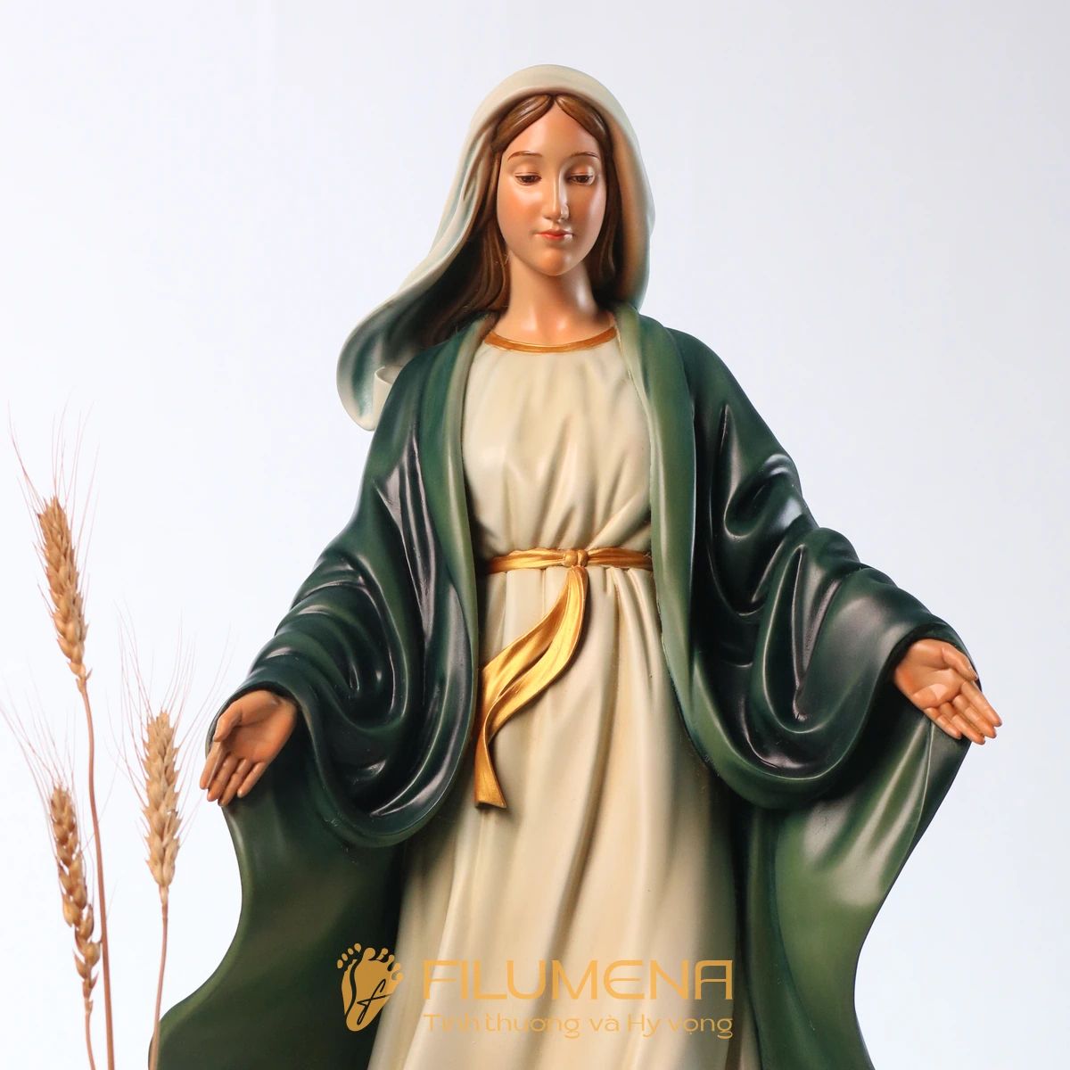 Tượng Đức Mẹ Ban Ơn cao 50 cm, 60 cm màu xanh ô-liu M2