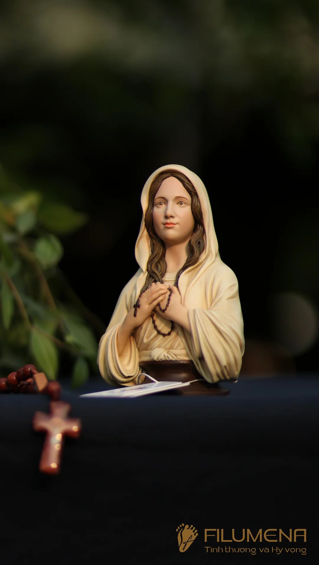 Tượng Đức Mẹ Mân Côi 10 cm, 15 cm, 20 cm màu trắng