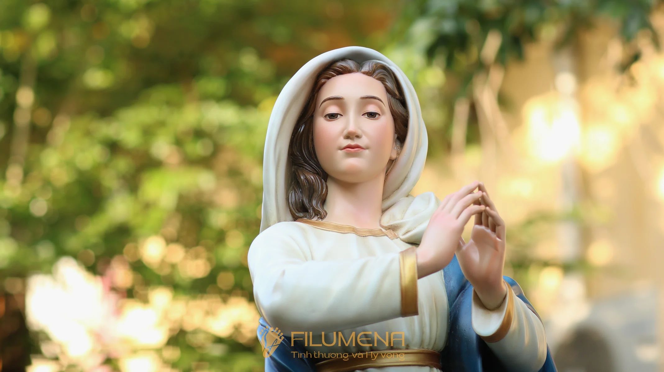 Tượng Đức Mẹ Vô Nhiễm Nguyên Tội cao 120 cm màu xanh trắng