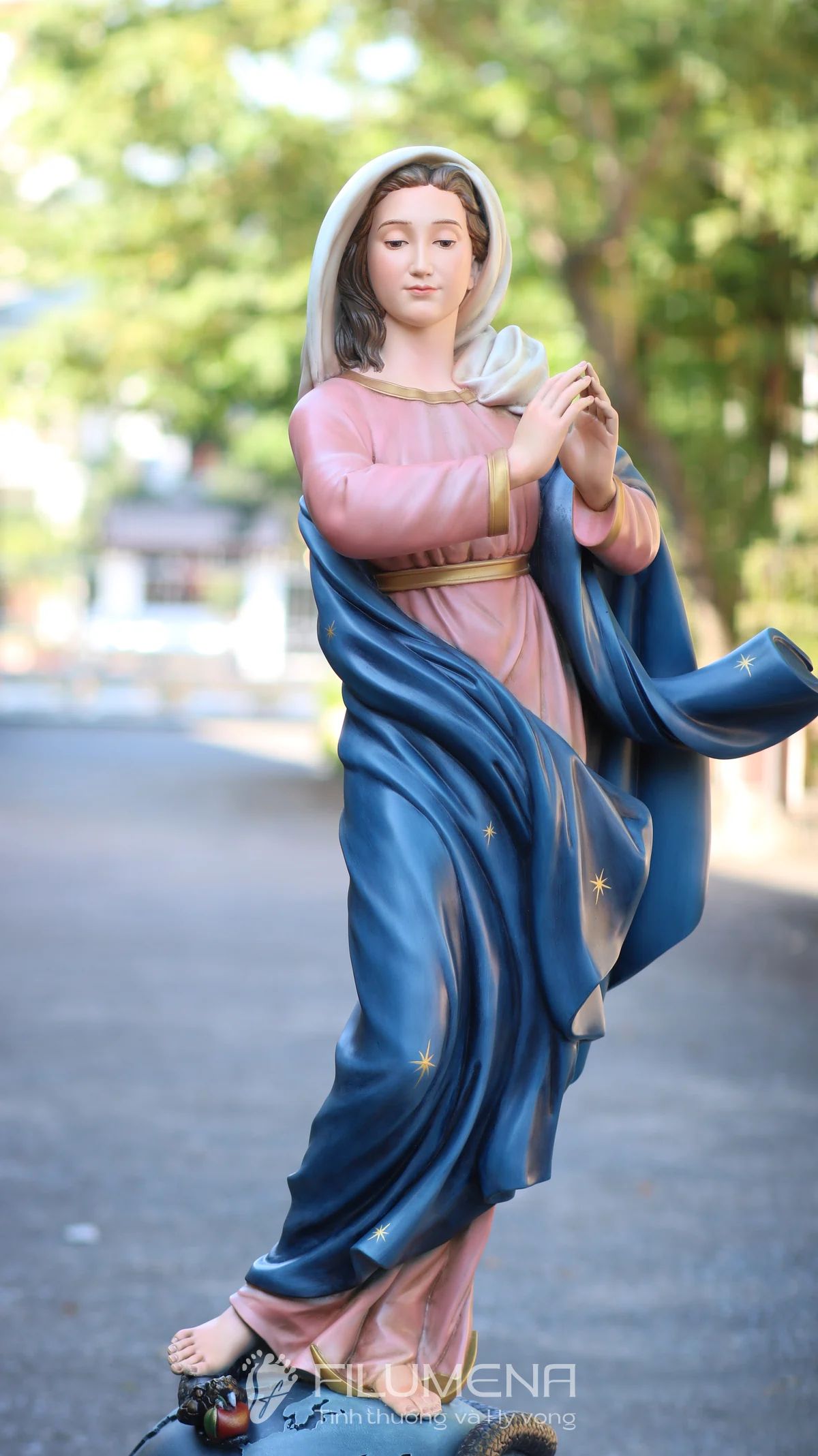 Tượng Đức Mẹ Vô Nhiễm Nguyên Tội cao 120 cm màu trầm truyền thống
