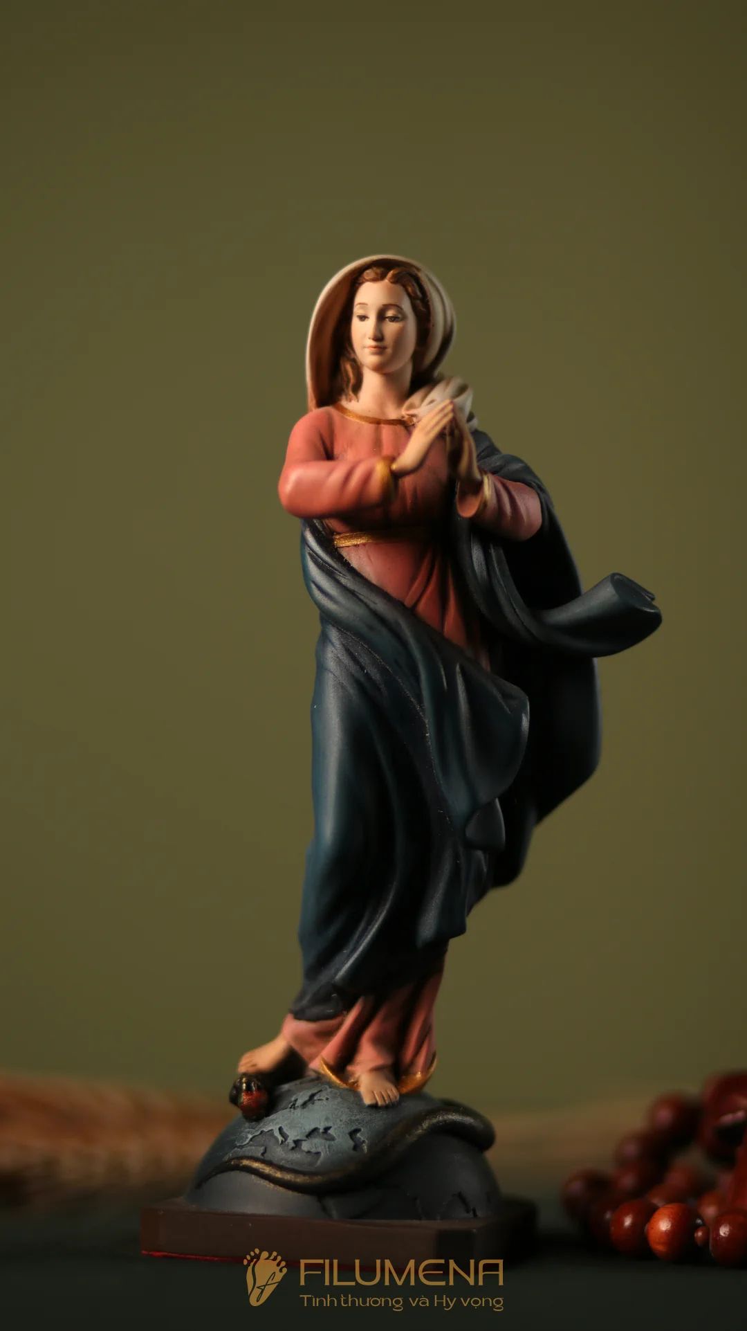 Tượng Đức Mẹ Vô Nhiễm Nguyên Tội cao 15 cm, 20 cm màu cổ điển xanh-hồng mã màu M2