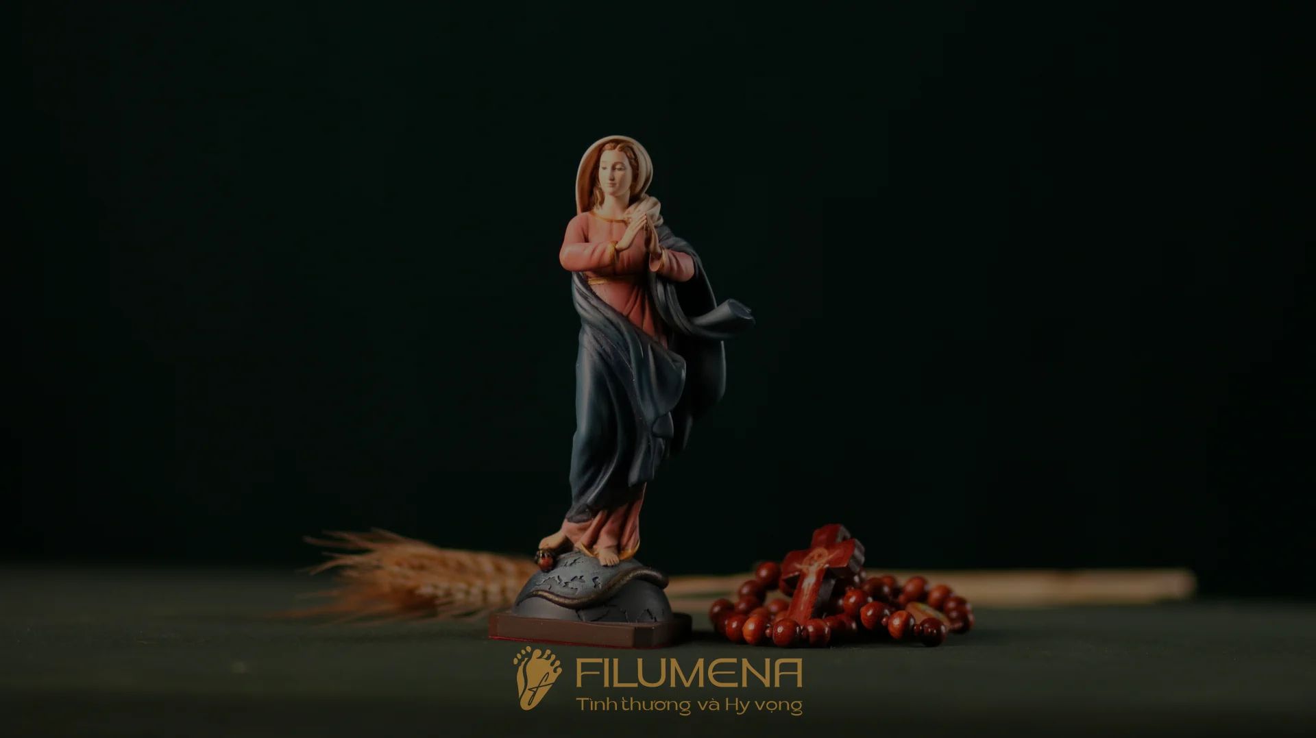 Tượng Đức Mẹ Vô Nhiễm Nguyên Tội cao 15 cm, 20 cm màu cổ điển xanh-hồng mã màu M2