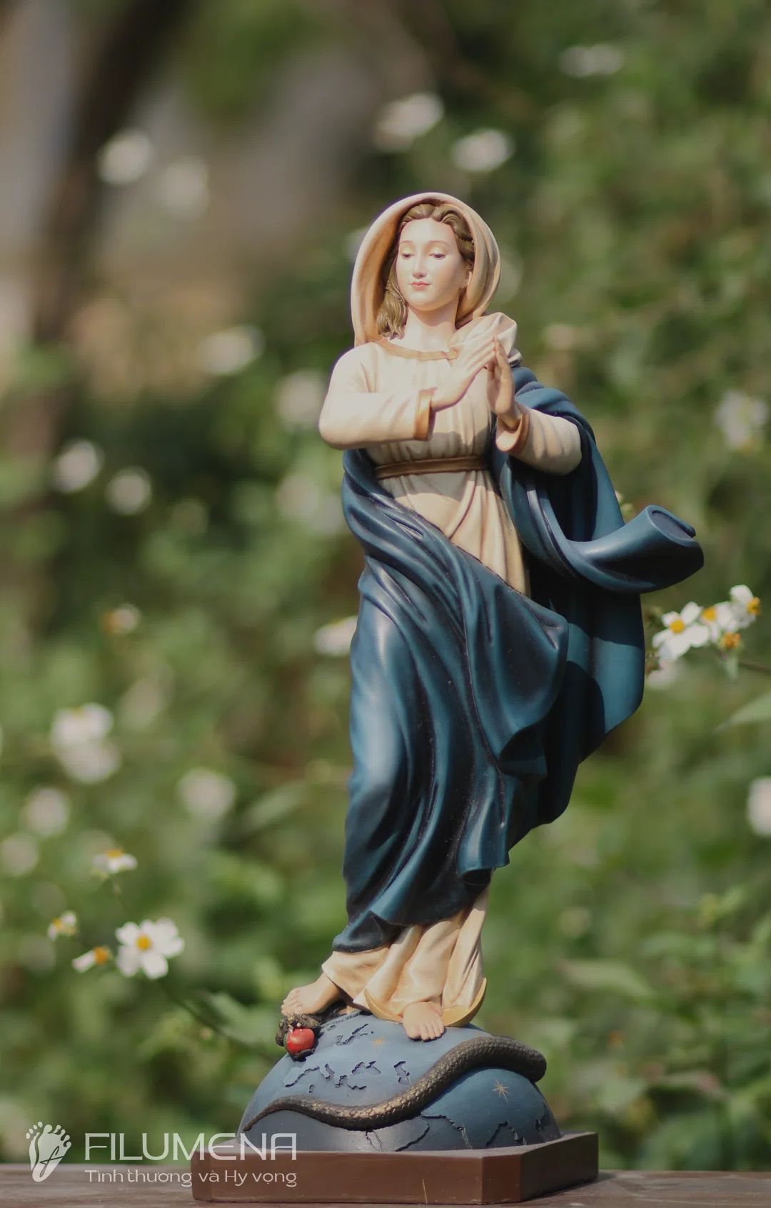 Tượng Đức Mẹ Vô Nhiễm Nguyên Tội cao 40 cm mã màu M1 chất liệu bột đá