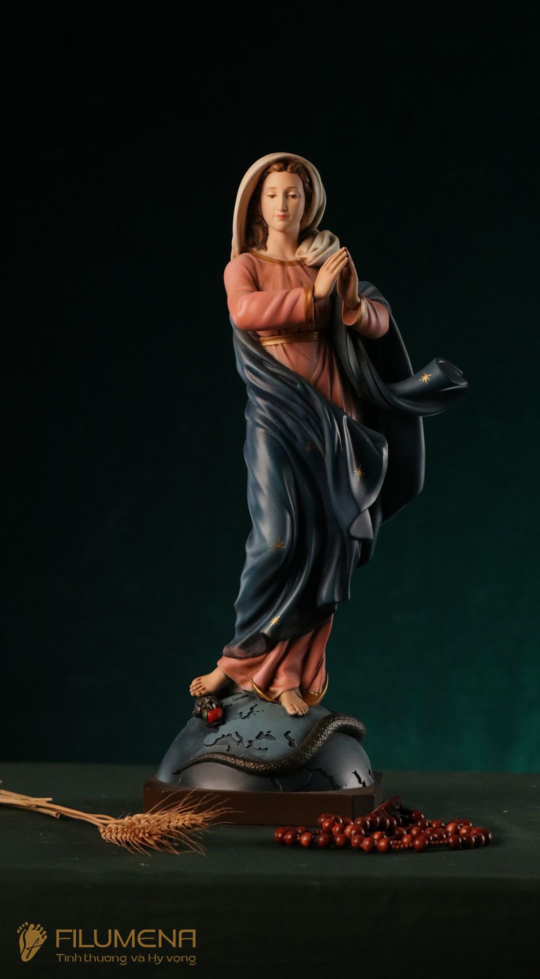 Tượng Đức Mẹ Vô Nhiễm Nguyên Tội cao 40 cm mã màu M2 chất liệu bột đá