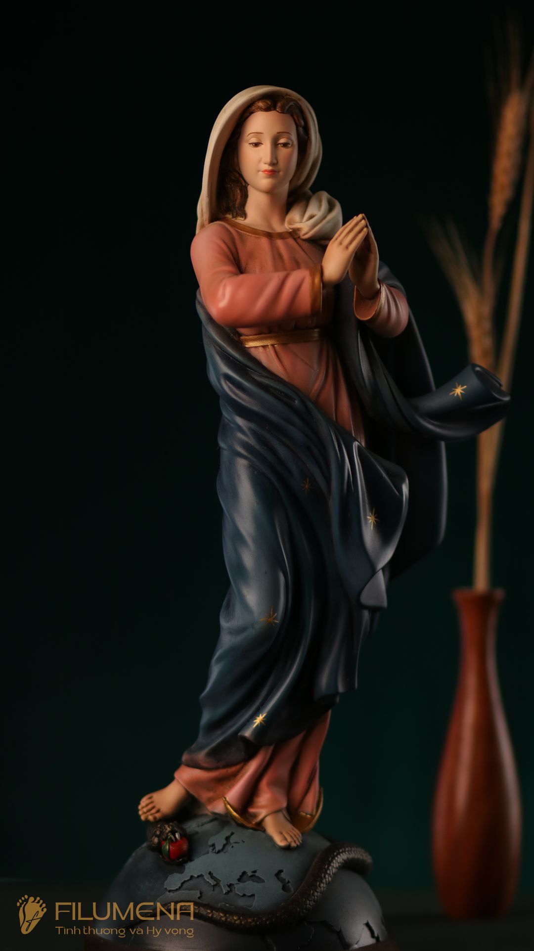 Tượng Đức Mẹ Vô Nhiễm Nguyên Tội cao 40 cm mã màu M2 chất liệu bột đá