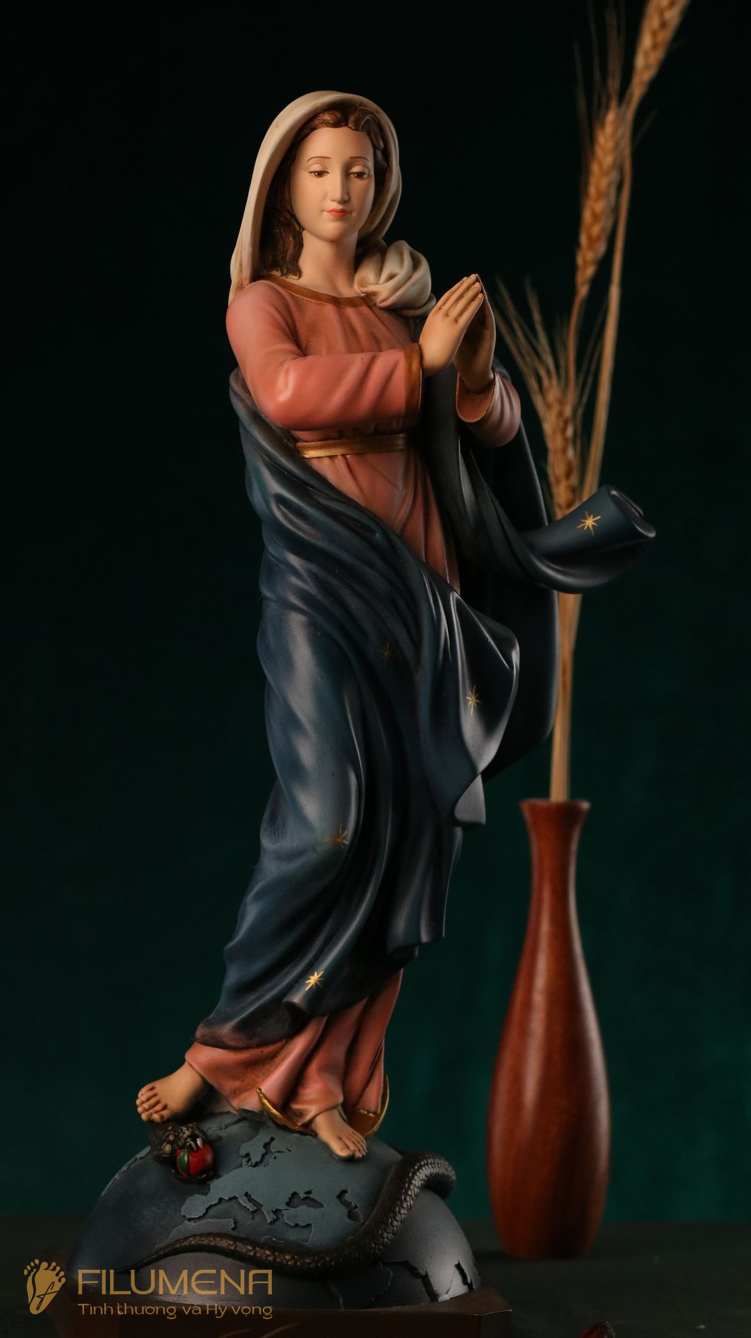 Tượng Đức Mẹ Vô Nhiễm Nguyên Tội cao 40 cm mã màu M2 chất liệu bột đá