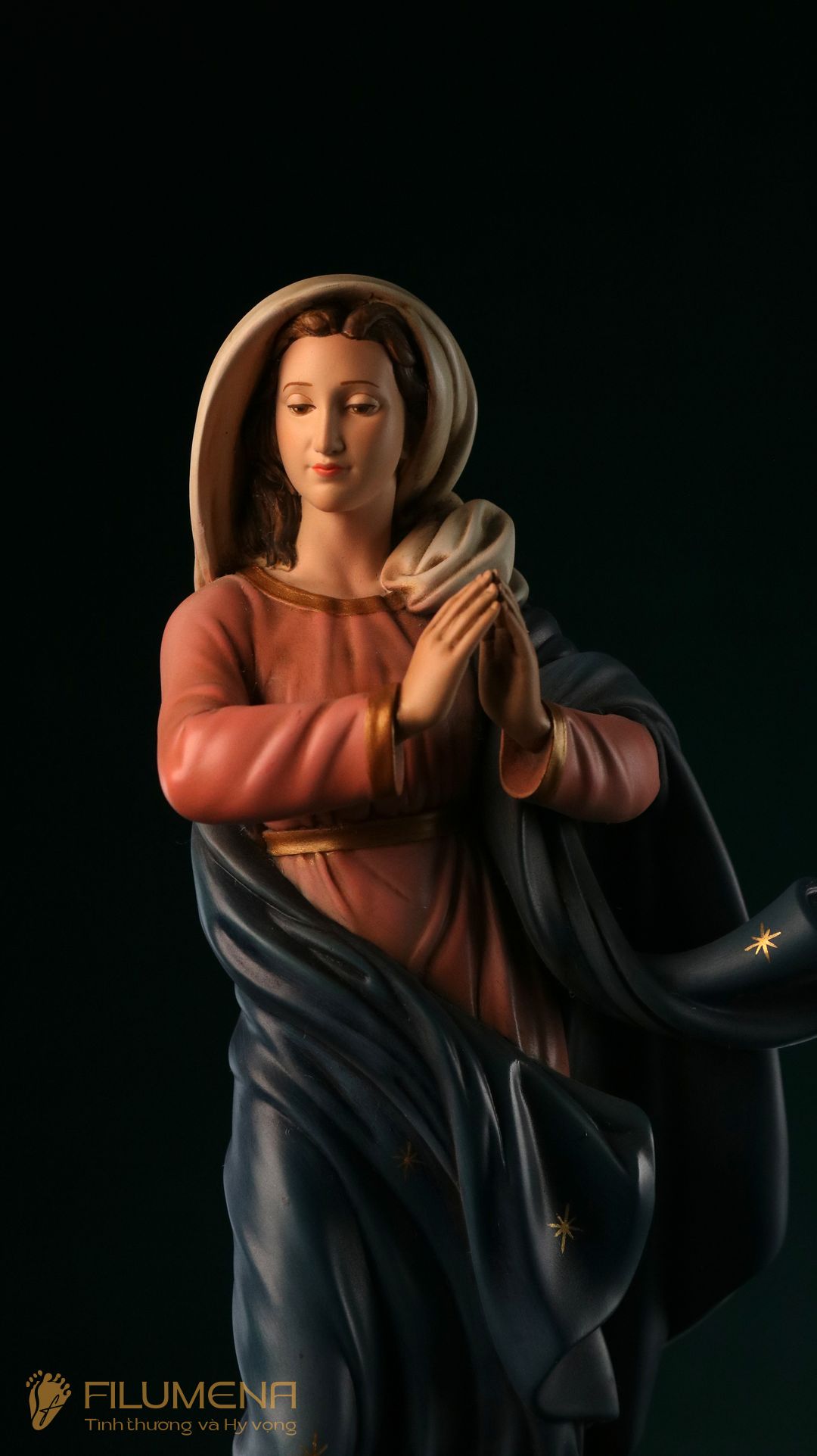 Tượng Đức Mẹ Vô Nhiễm Nguyên Tội cao 40 cm mã màu M2 chất liệu bột đá