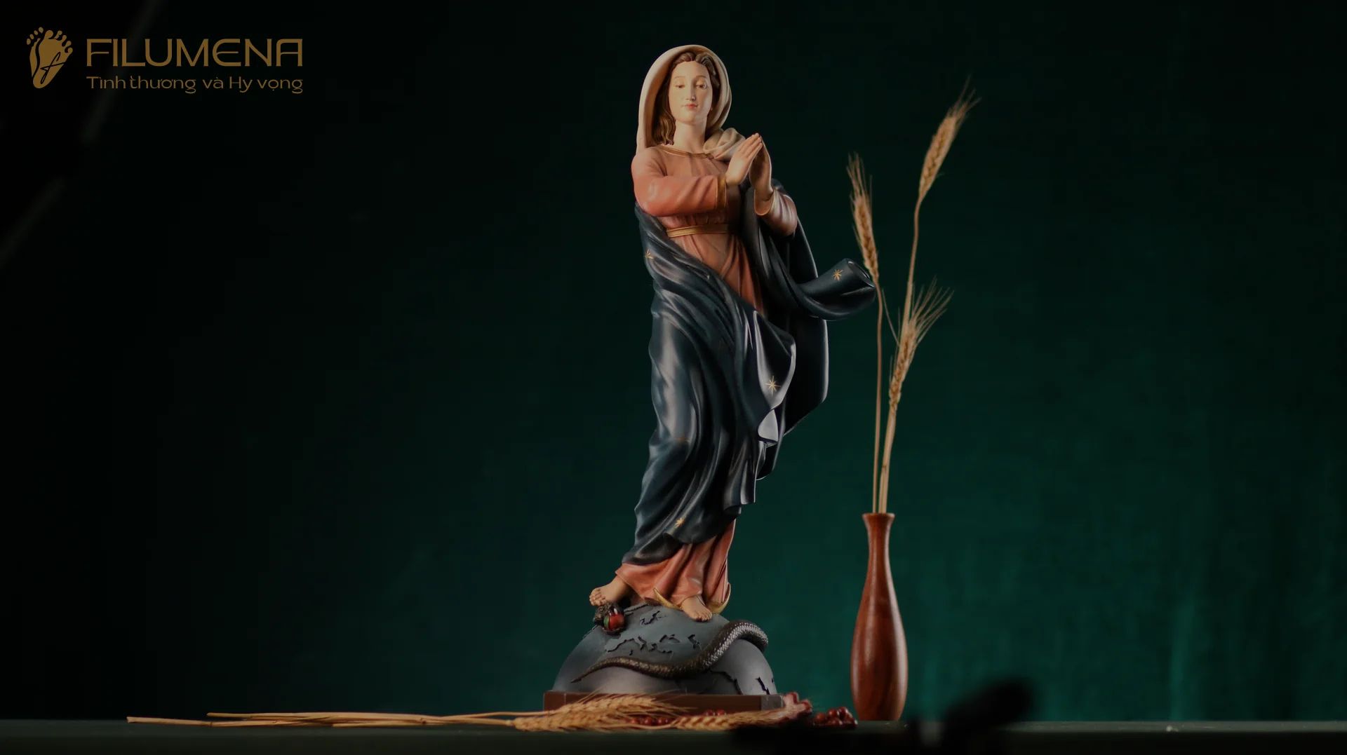 Tượng Đức Mẹ Vô Nhiễm Nguyên Tội cao 50 cm mã màu M2 bằng bột đá