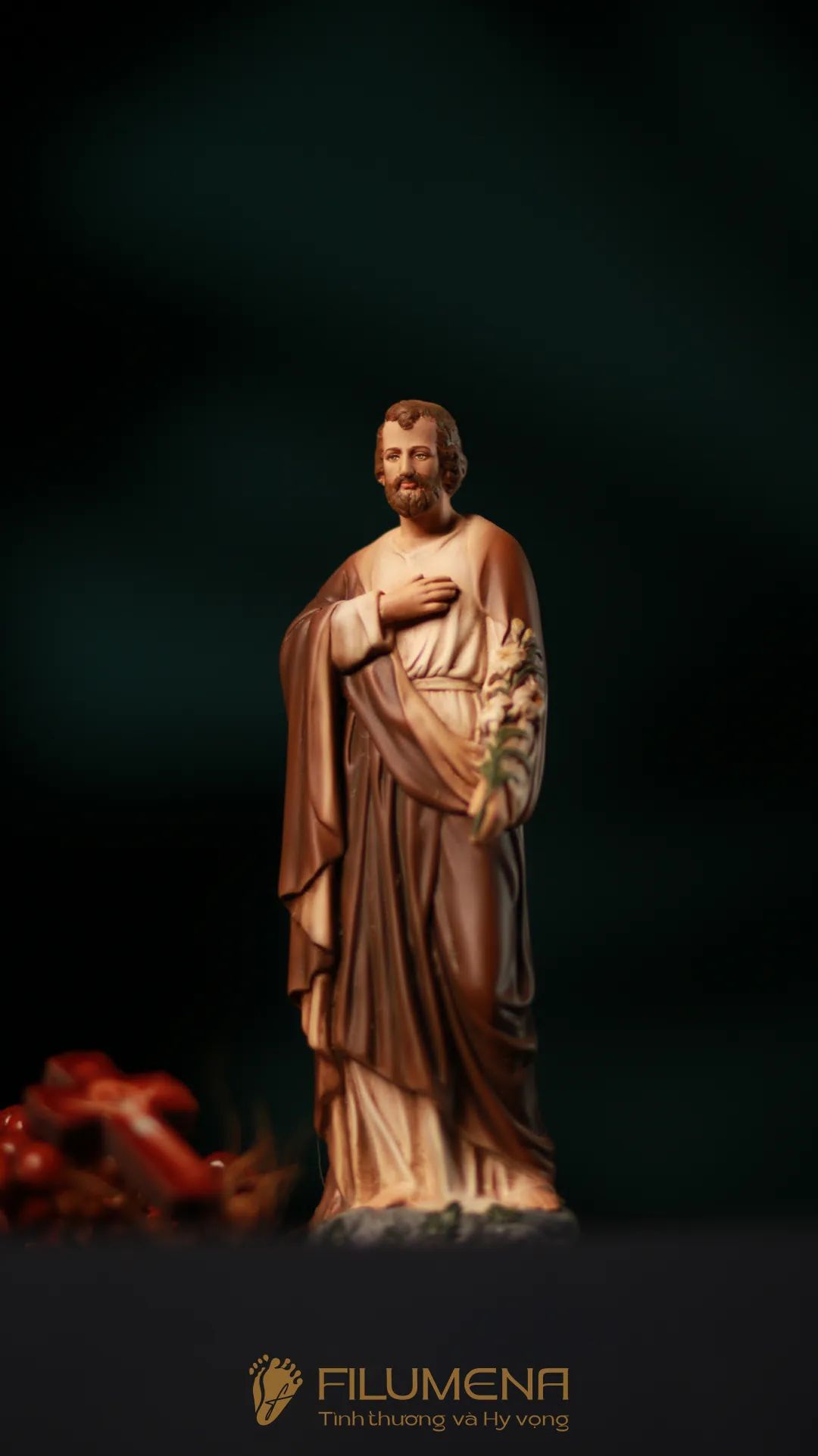 Tượng Thánh Giuse Hoa Huệ 15 cm, 20 cm màu nâu M1
