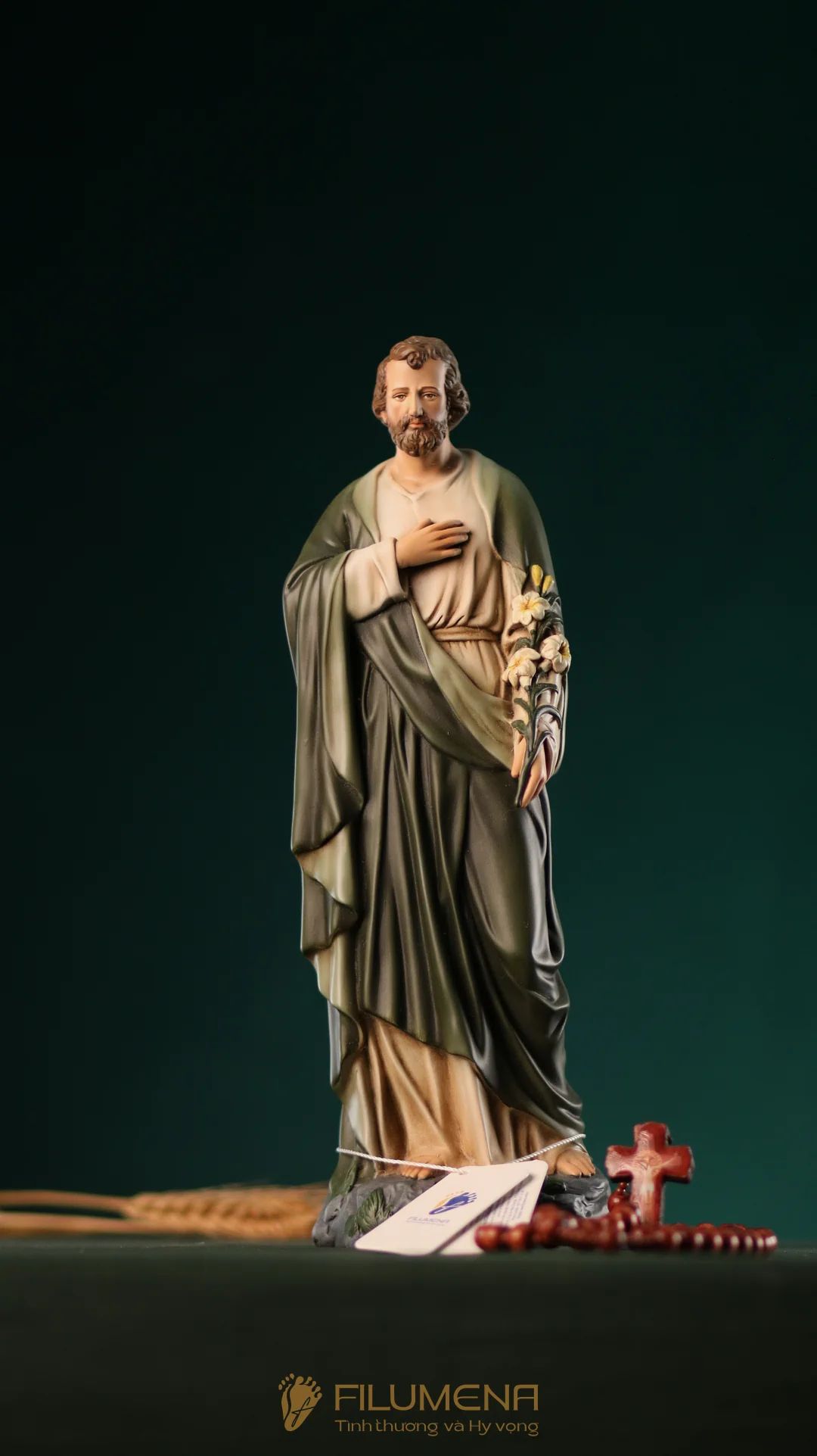 Tượng Thánh Giuse Hoa Huệ 30 cm, 40 cm màu xanh ô-liu M2