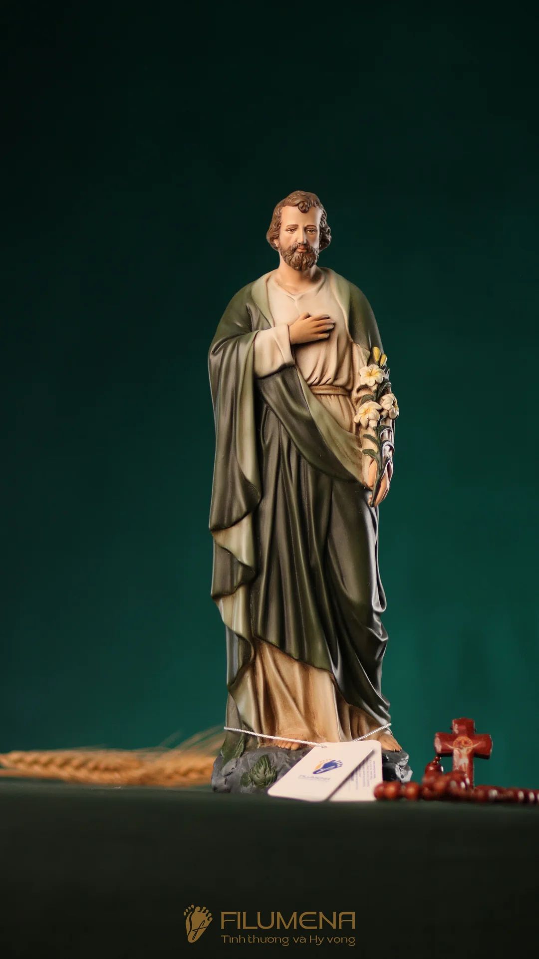 Tượng Thánh Giuse Hoa Huệ 30 cm, 40 cm màu xanh ô-liu M2