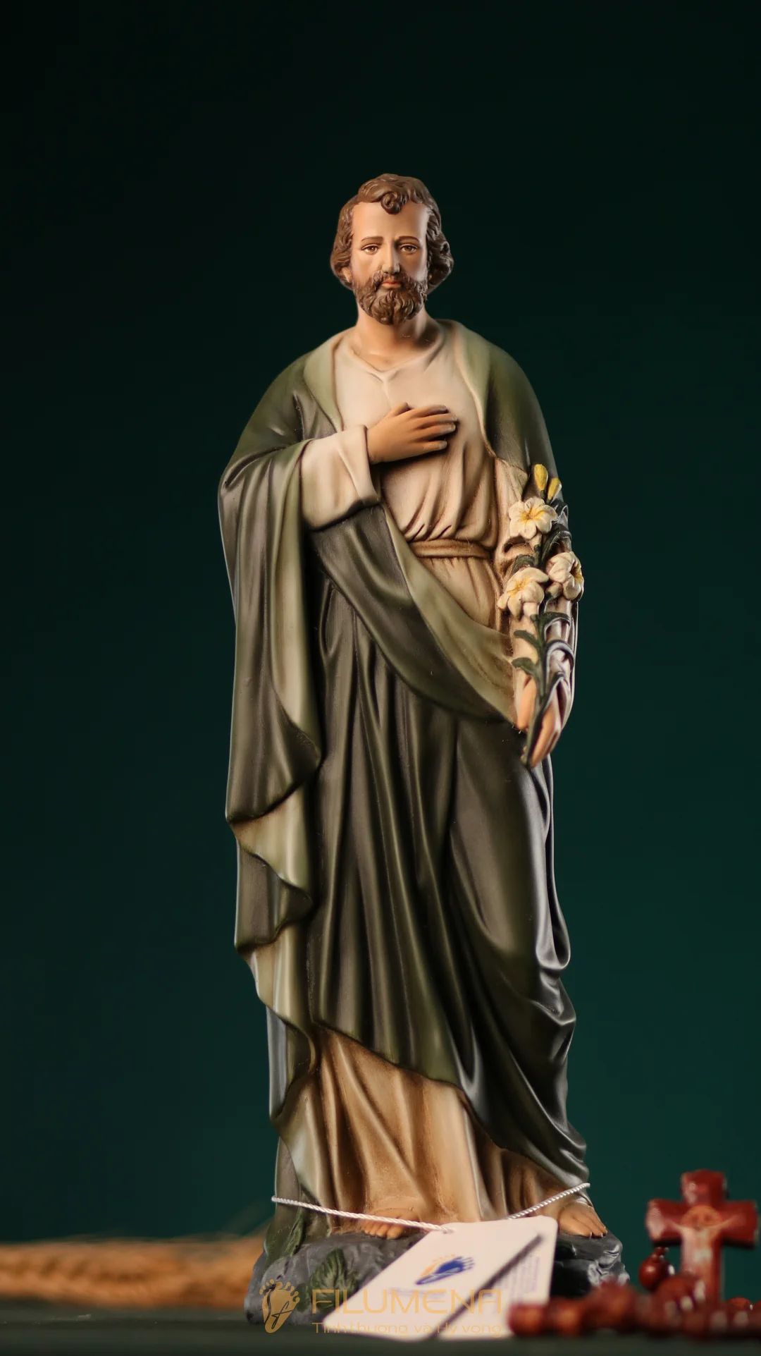 Tượng Thánh Giuse Hoa Huệ 30 cm, 40 cm màu xanh ô-liu M2