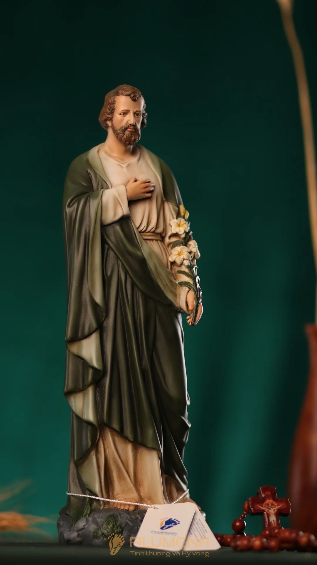 Tượng Thánh Giuse Hoa Huệ 30 cm, 40 cm màu xanh ô-liu M2