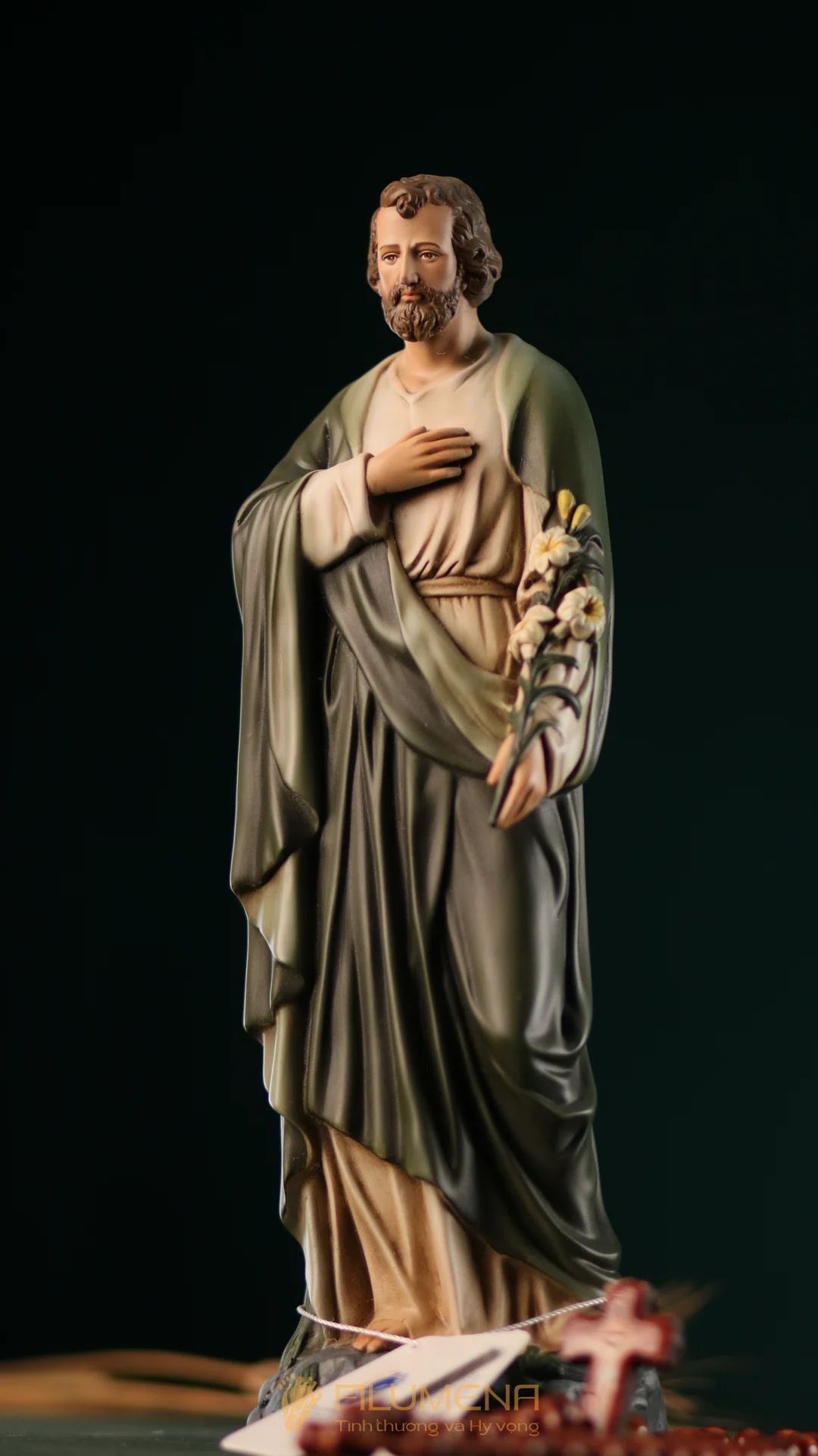 Tượng Thánh Giuse Hoa Huệ 30 cm, 40 cm màu xanh ô-liu M2