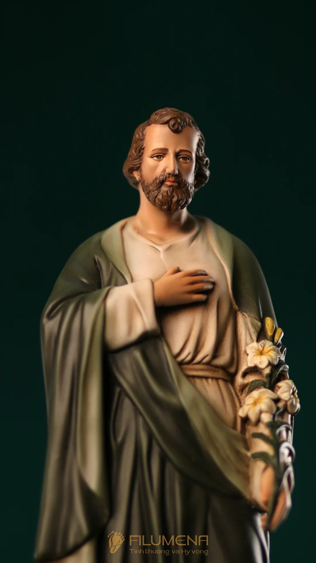 Tượng Thánh Giuse Hoa Huệ 30 cm, 40 cm màu xanh ô-liu M2