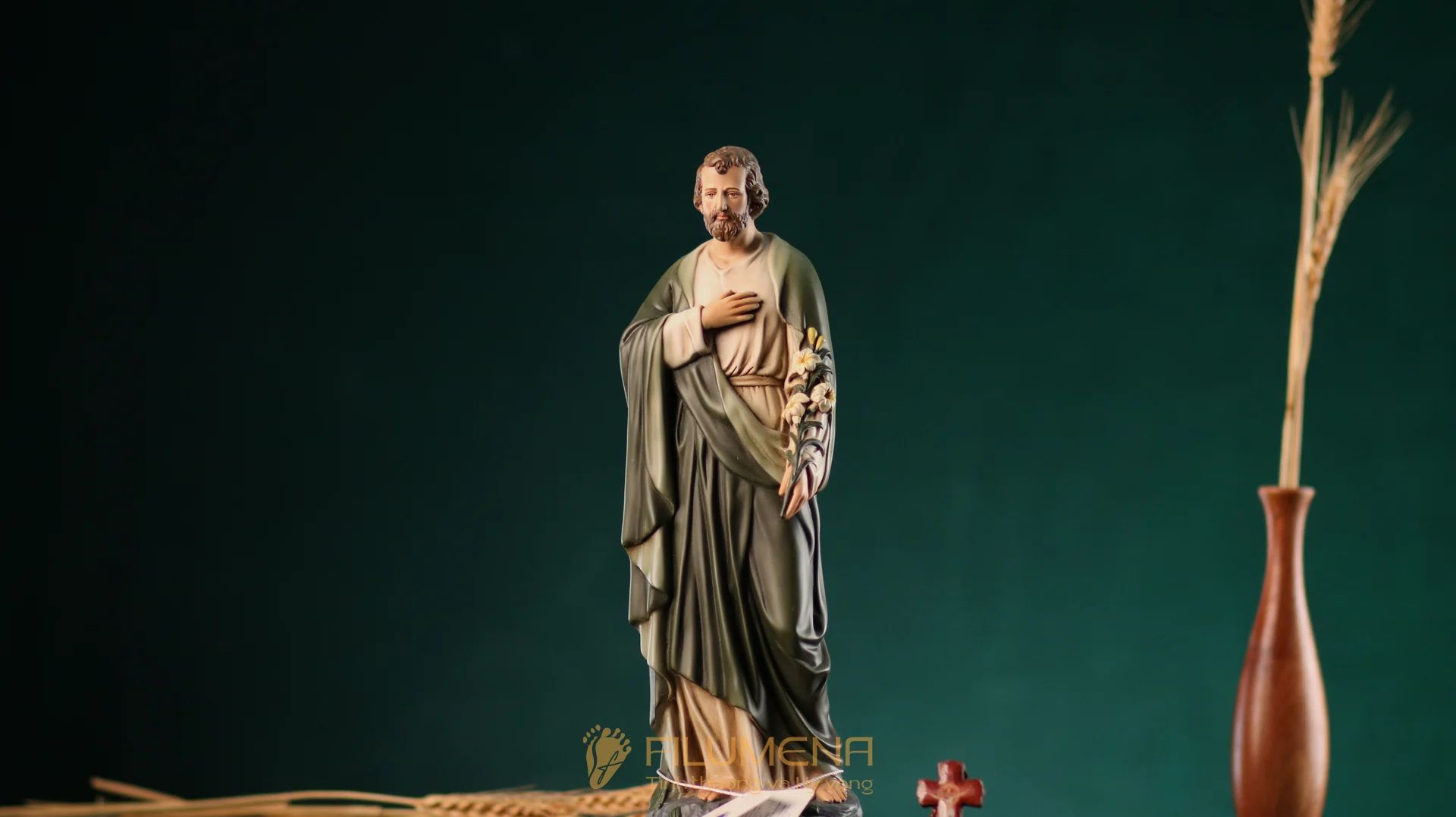 Tượng Thánh Giuse Hoa Huệ 30 cm, 40 cm màu xanh ô-liu M2
