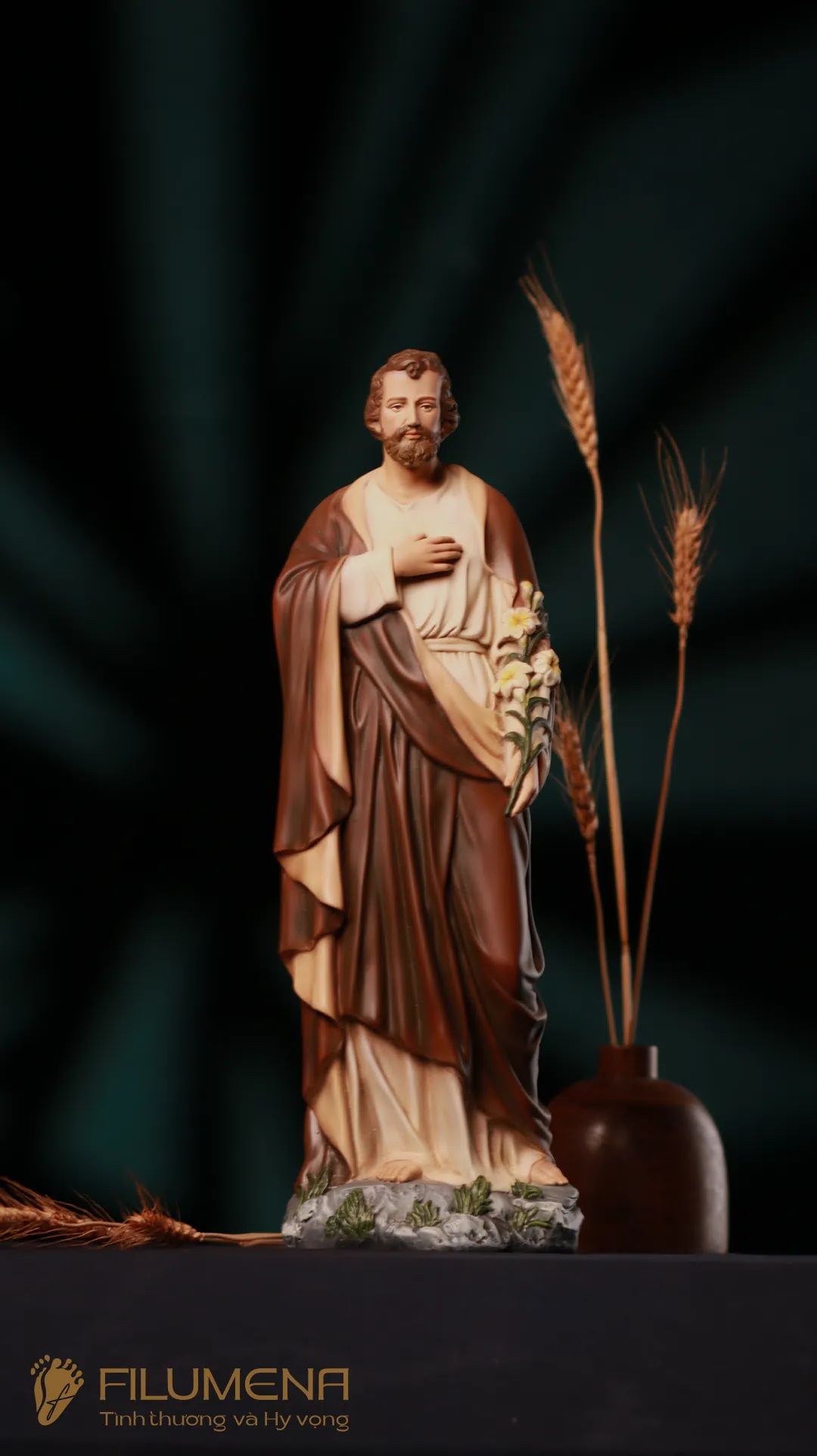 Tượng Thánh Giuse Hoa Huệ 30 cm, 40 cm màu nâu M1