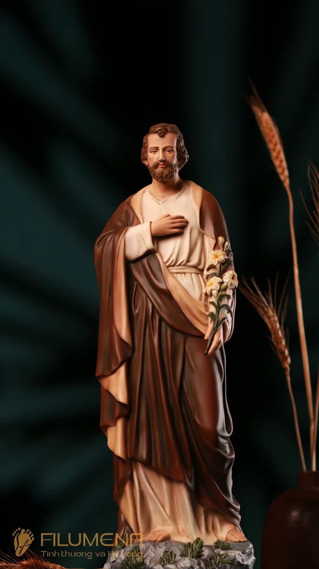 Tượng Thánh Giuse Hoa Huệ 30 cm, 40 cm màu nâu M1