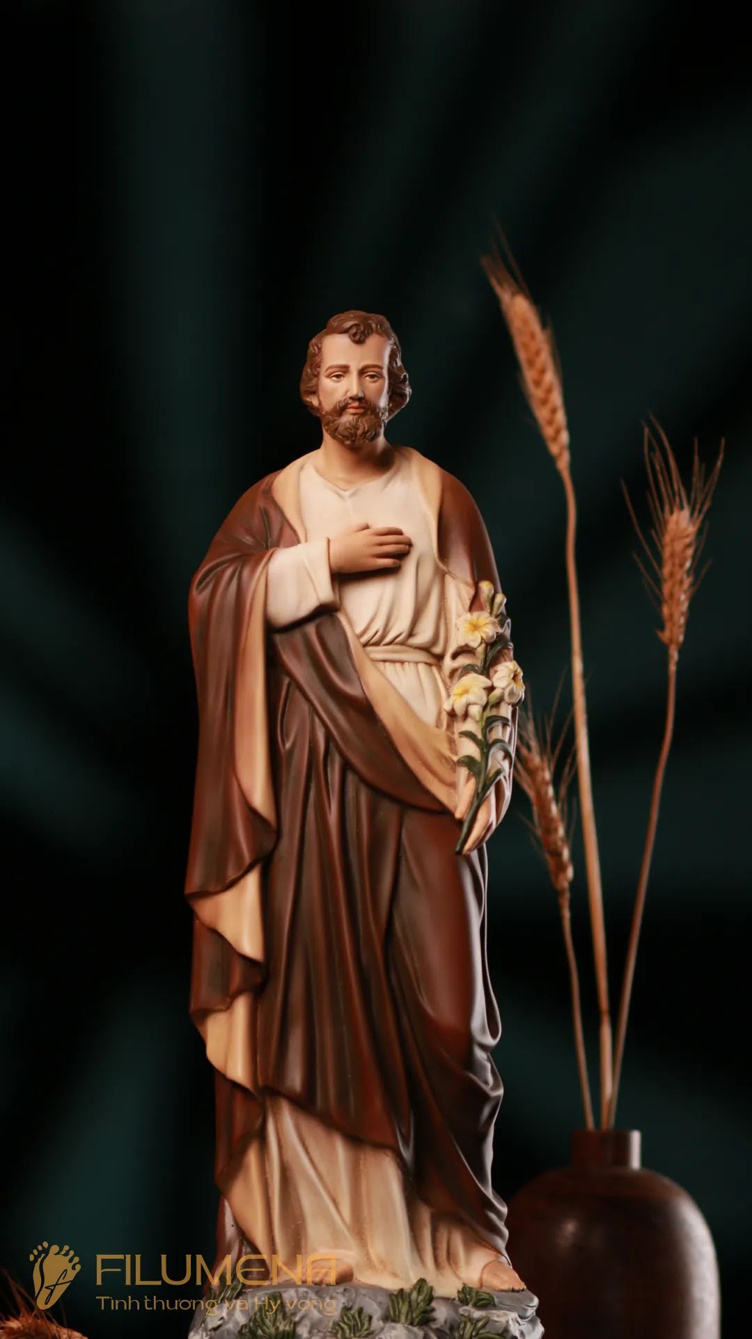 Tượng Thánh Giuse Hoa Huệ 30 cm, 40 cm màu nâu M1
