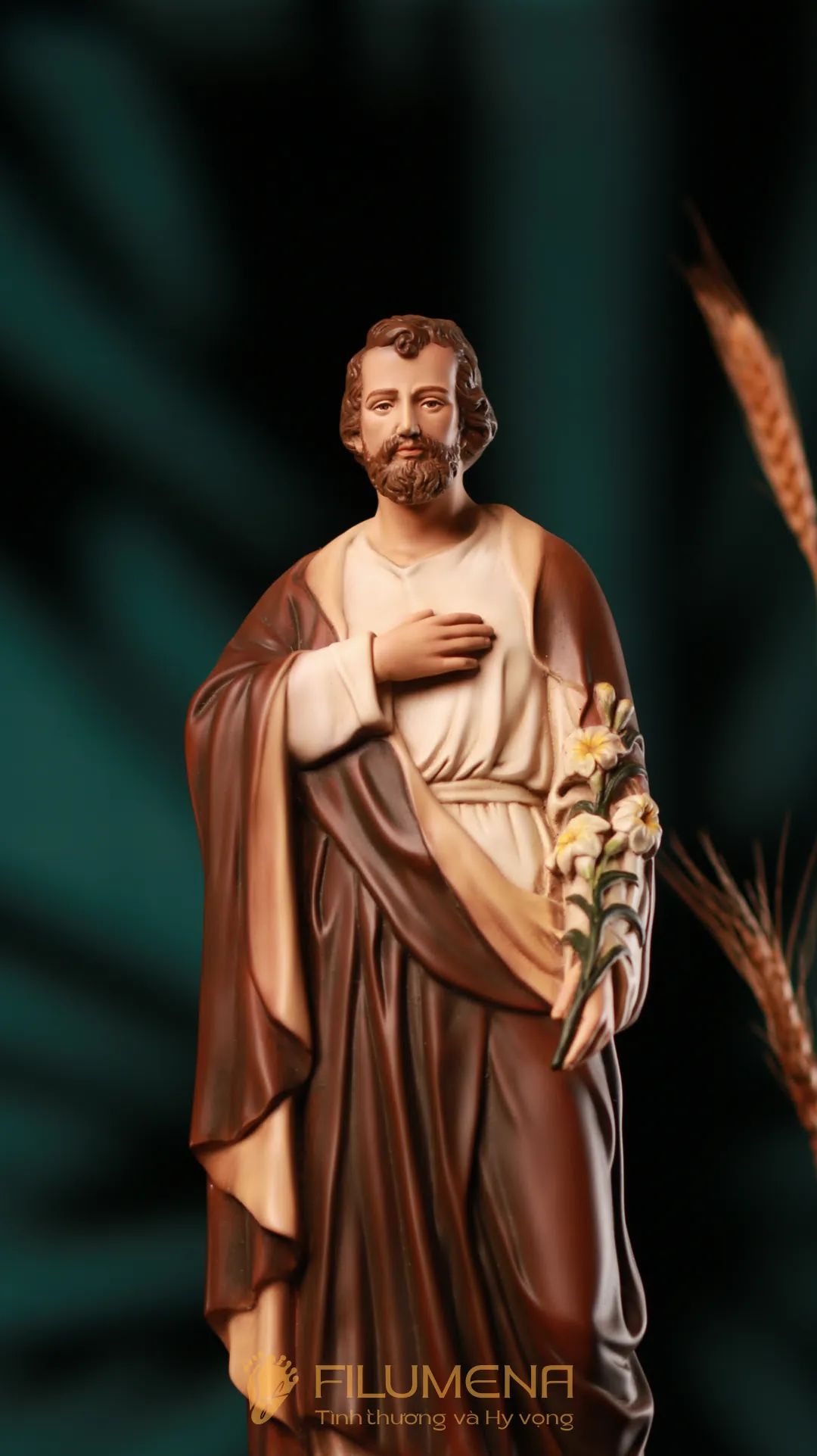 Tượng Thánh Giuse Hoa Huệ 30 cm, 40 cm màu nâu M1
