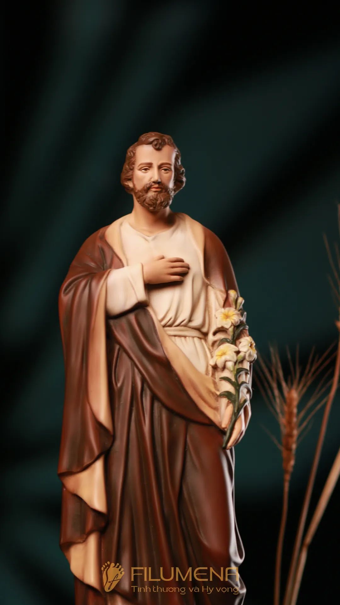Tượng Thánh Giuse Hoa Huệ 30 cm, 40 cm màu nâu M1