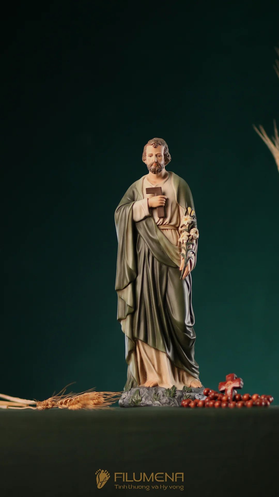 Tượng Thánh Giuse Thợ  30 cm, 40 cm màu xanh ô-liu M2