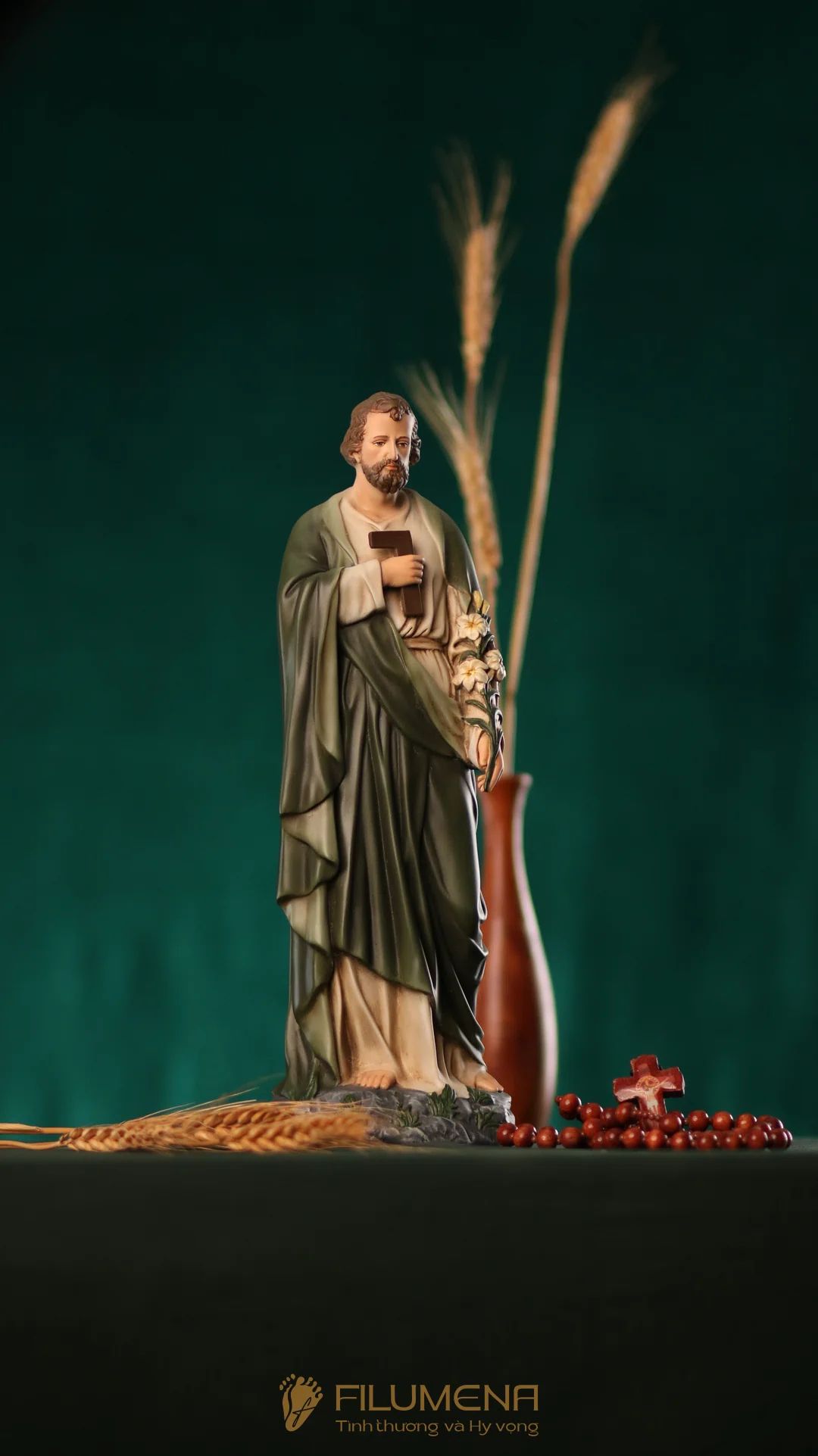 Tượng Thánh Giuse Thợ  30 cm, 40 cm màu xanh ô-liu M2