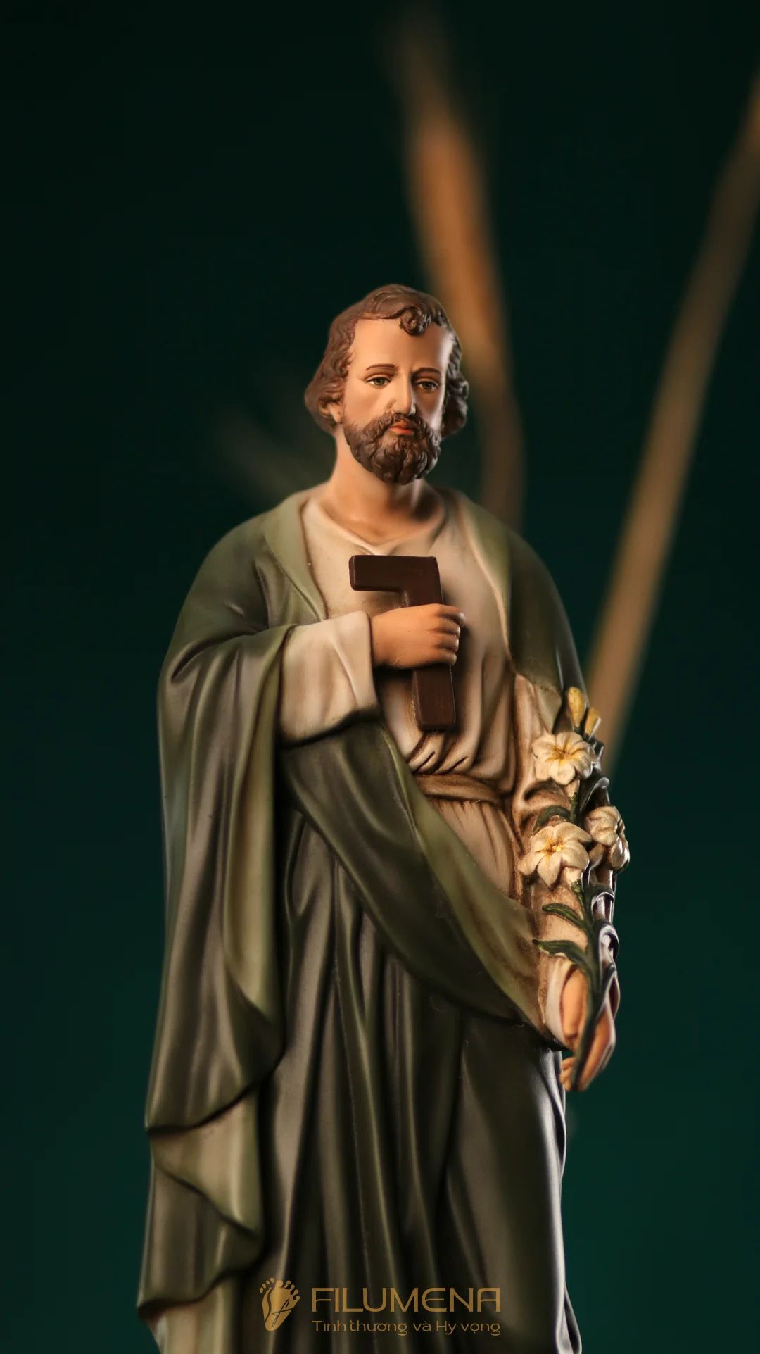 Tượng Thánh Giuse Thợ  30 cm, 40 cm màu xanh ô-liu M2