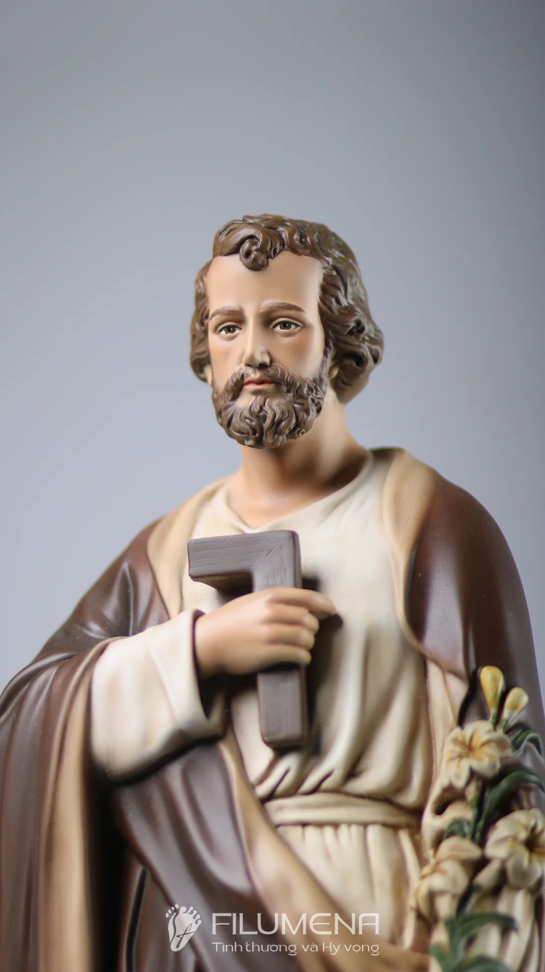 Tượng Thánh Giuse Thợ  50 cm, 60 cm màu nâu trắng