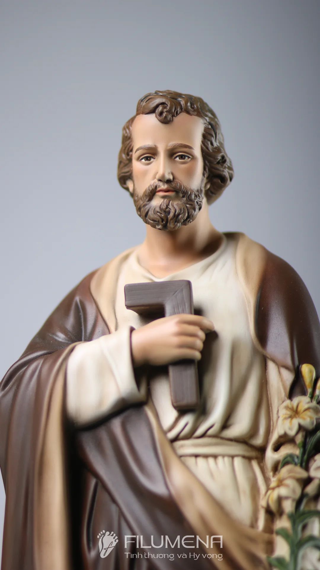 Tượng Thánh Giuse Thợ  50 cm, 60 cm màu nâu trắng