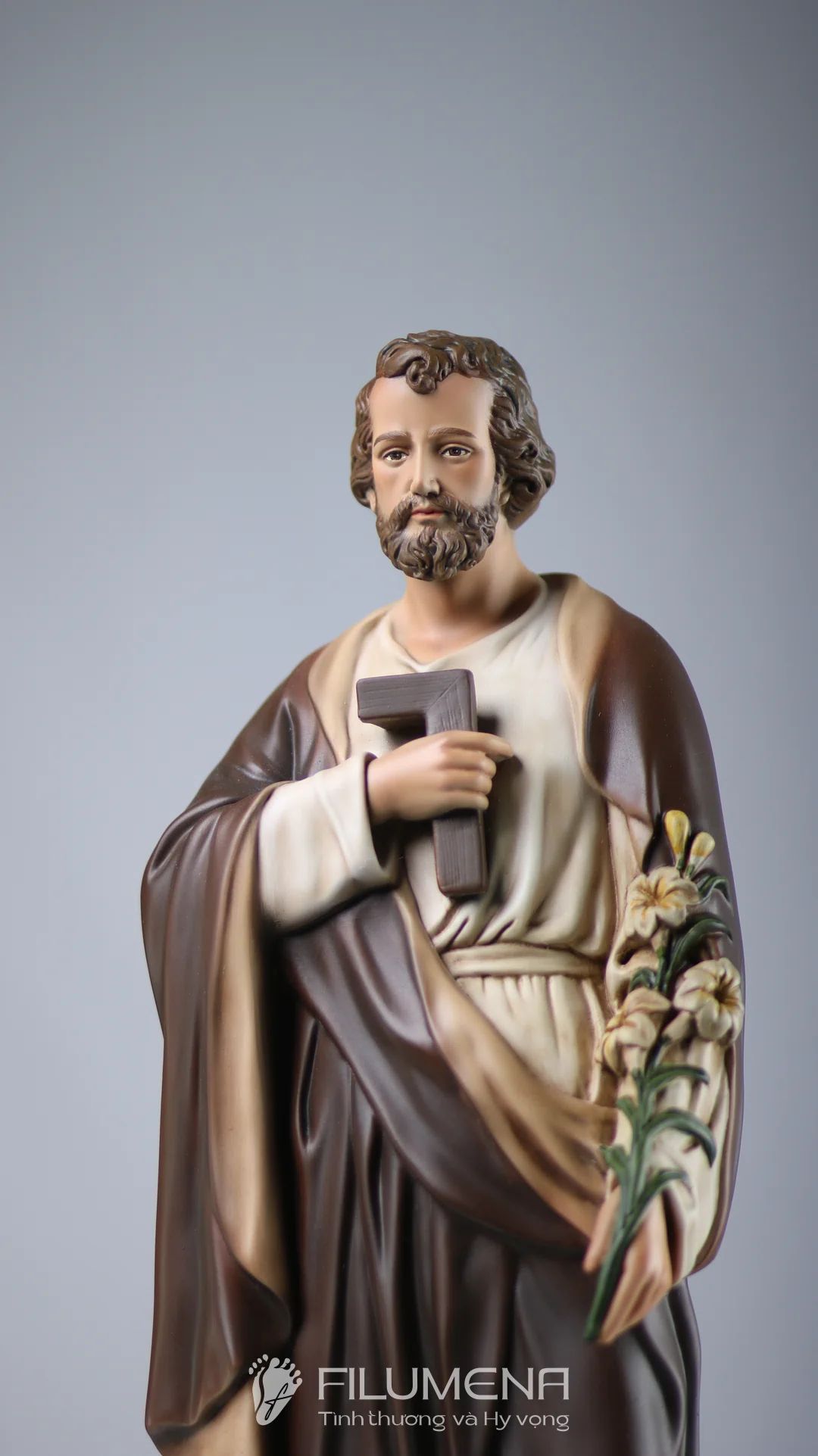 Tượng Thánh Giuse Thợ  50 cm, 60 cm màu nâu trắng