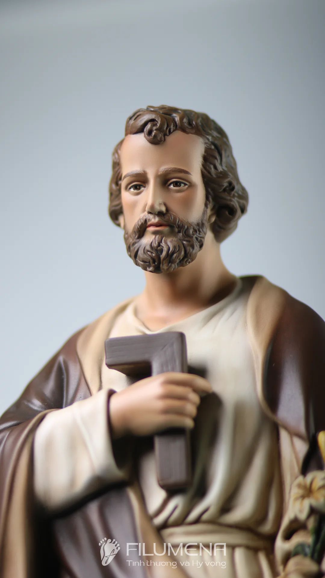Tượng Thánh Giuse Thợ  50 cm, 60 cm màu nâu trắng